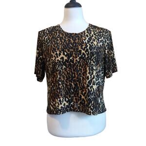Leopard Print Button Up Cardigan Blouse Size L